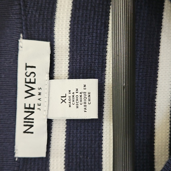Nine West Navy Striped Gold Button Up Cardigan Sz XL - Picture 3 of 7